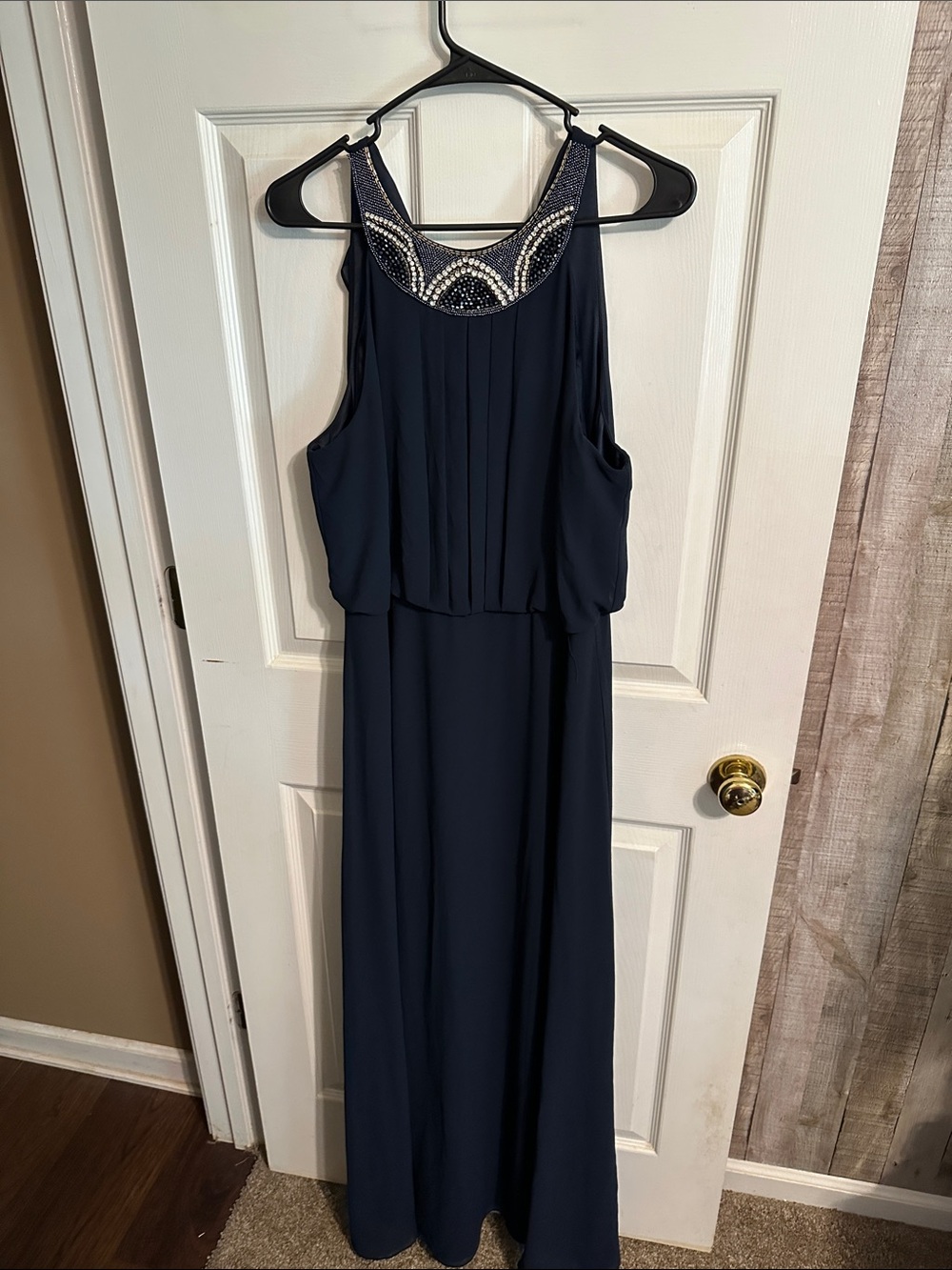 Vince Camuto Navy Beaded Halter Maxi Dress